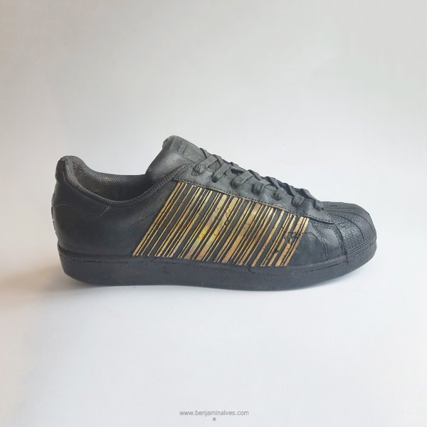Bronze sculpture Superstar sneaker with barcode